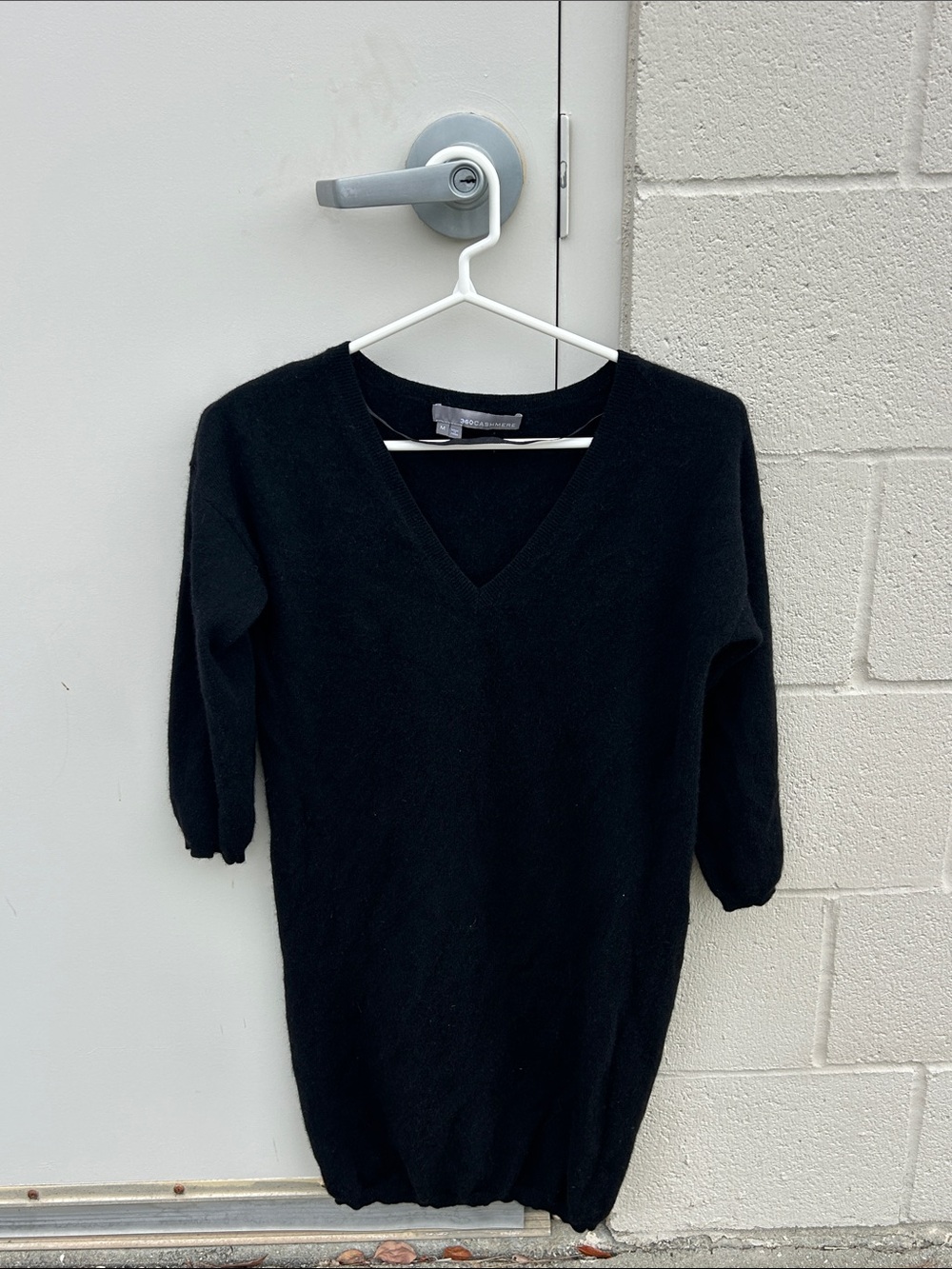 Black V-Neck Women’s 100% Cashmere Sweater Dress